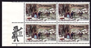 Scott #1702 Christmas Winter Pastime Zip Block of 4 Stamps - MNH PC#7 - Picture 1 of 1