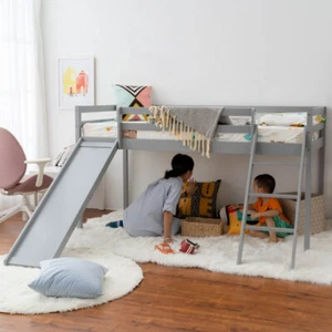 Mid Sleeper Bed with Slide Ladder 3FT Single Pine Bed Frame Bunk Bed for Child - Picture 1 of 19