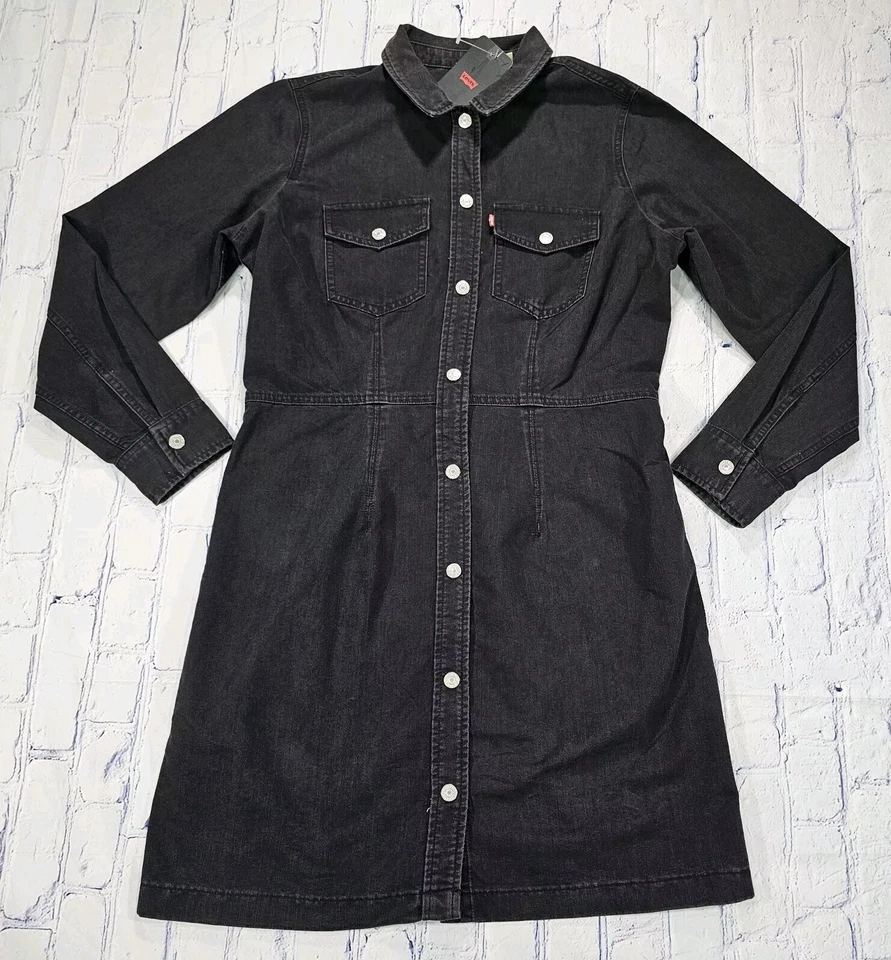 Levi's Ellie Black Rose Denim Dress XS Jean Western