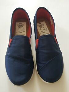 Boys Toms Dark Blue Red Slip On Flat Shoe Size 4 D