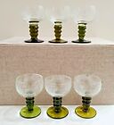 Romer Cordial Glasses Austria Green Stemmed Clear Etched Grape Leaves 3" Set 5