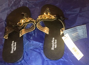 Simply Vera Vera Wang Black With Thick Gold Chain Embellishment Size S 6 To 6.5 - Picture 1 of 10