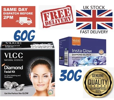 COMBO 60g DIAMOND Facial Kit and 30g Insta Glow Diamond Bleach VLCC - Image 1 of 4