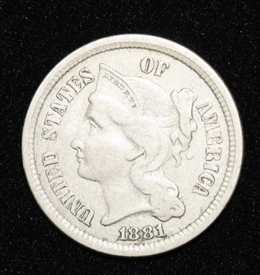 1881 US 3c Three Cents Trime Nickel 3 Cent Coin - Image 1 of 2
