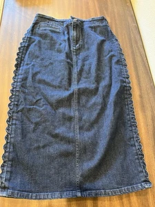 FALDA VAQUERA FESTONEADA DELGADA MAEVE BY ANTHROPOLOGIE TALLA 6 AZUL BOTÓN MIDI - Imagen 1 de 5