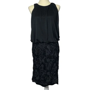 Black Lace & Sequin Sleeveless Blouson Cocktail Dress Women's Size12 - Picture 1 of 13