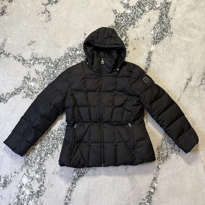 Abrigo Calvin Klein para mujer talla XL negro con capucha acolchado hasta la cintura chaqueta Foto 1 de 4