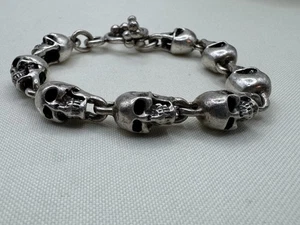 Vintage Sterling Silber Totenkopf Armband schwer Gothic Biker Punk Knebelverschluss 80g - Bild 1 von 11