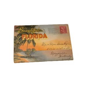 BEAUTIFUL FLORIDA POSTCARD FOLD OUT FOLDER SOUVENIR VINTAGE LINEN 18 - Picture 1 of 6