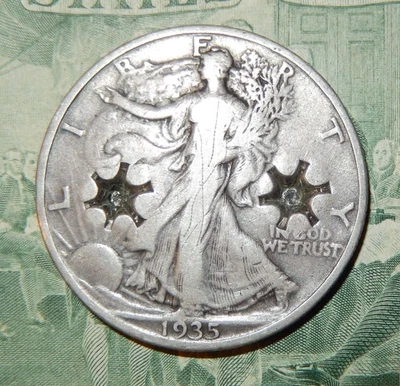 NICE 1935-p WALKING LIBERTY QUARTER COUNTER STAMPED with STARS ON THE OBV.   205 - Image 1 of 2