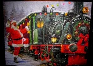 Color Canvas 9 Lights Train Xmas Print signed Macneil 14-3/4" x 11-3/4" Wall Art - Picture 1 of 16