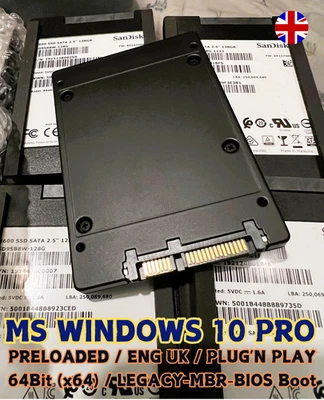SANDISK 128GB SSD 2.5 INCH SOLID STATE DRIVE *WINDOWS 10 PRO ENG UK* LEGACY BIOS - Image 1 of 3