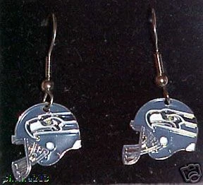 Seattle Seahawks Helmet Logo J Hook Dangle Earrings Cover