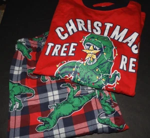 CHRISTMAS TREE REX T Rex Dinosaur 2 piece Pajama Set Adult Small PLACE - Picture 1 of 6