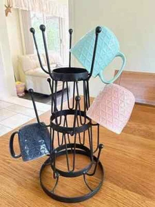 Coffee Tea Mug Glass Cup Holder Rack Kitchen Storage Stand Iron 15Hook Black - Picture 1 of 4