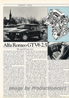 1985 Alfa Romeo GTV6 2.5 Original Car Review Report Print Article J780 Foto 1 de 2