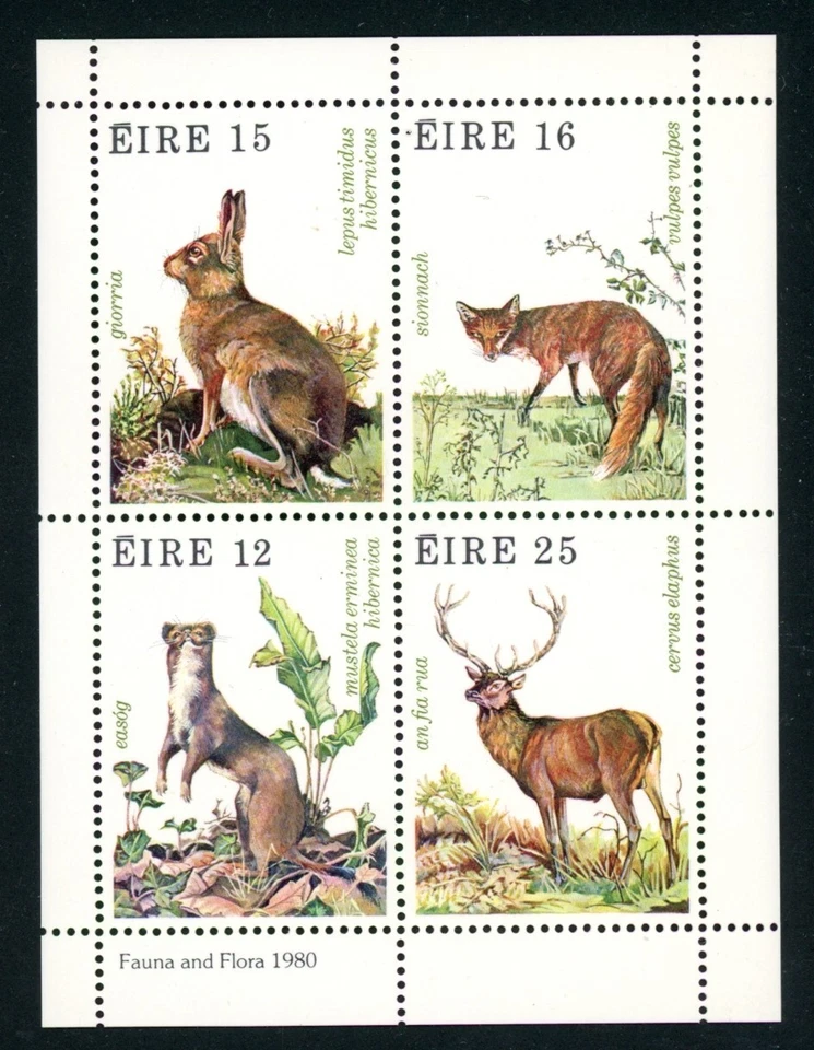Ireland 1980 Fauna and Flora MS Sc 483a, SG MS465 Ermine, Hare, Fox, Red Deer - Image 1 of 1