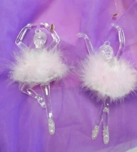 W0690 Kurt Adler retired Ballerinas Crystal Glittered Shoes SET of 2 feathered  - Picture 1 of 5