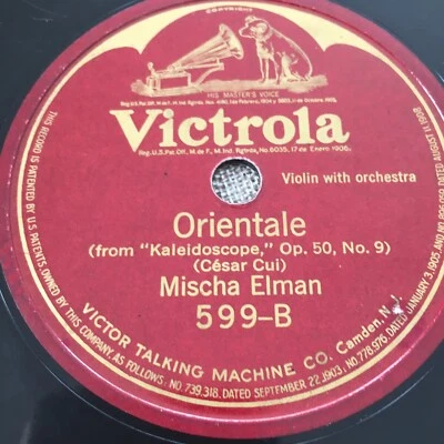 1917 CLASSICAL - MISCHA ELMAN violin 78 rpm VICTOROLA 599 V+ Foto 1 de 4