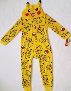 pokemon pikachu union suit hoodie pajamas boys size XLARGE XL 14/16 long sleeve - Picture 1 of 5