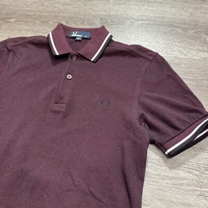 Fred Perry Polo Shirt Mens XS Maroon Casual Stripe Logo Stretch Comfort Preppy - Picture 1 of 10