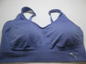 Puma Sport Bra Size XL Blue Wireless Lined Adjustable Straps Pullover Logo - Picture 1 of 7