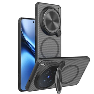 For Vivo X200 Pro Flip Lens Cover Metal Kickstand 3D Textured Back Magnetic Case - Picture 1 of 30