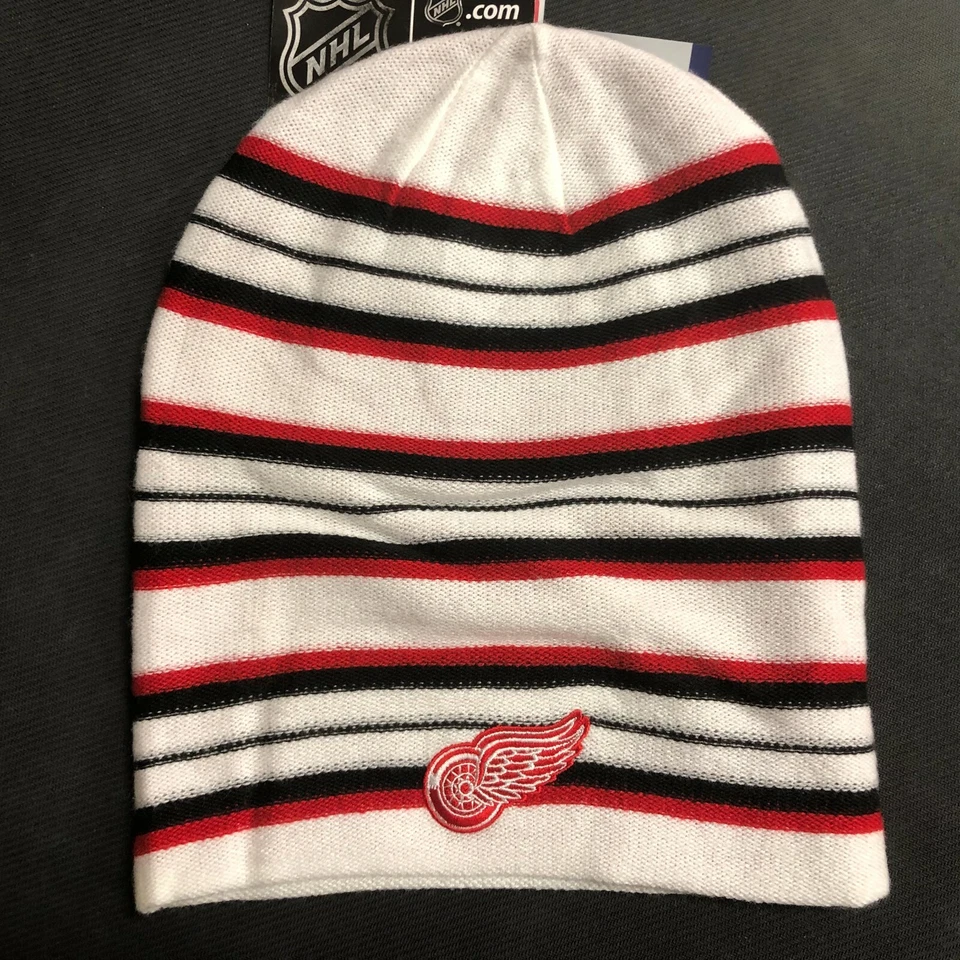Detroit Red Wings NHL Hockey Striped Beanie Hat Cap One Size Fits All  - Image 1 of 1