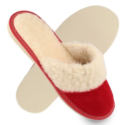 FILSKO Damen Winter Hausschuh Veloursleder rot mit Schafwolle gefüttert Gr. 36-42 Brana