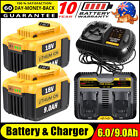 1-2x 6.0ah 9.0ah Battery & Fast Charger For Dewalt 18v 20v For Dcb182 For Dcb200