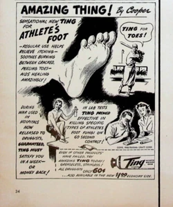 1949 Ting Antiseptic Medicated Cream Vintage 1940s Print Ad Athlete's Foot Toes - Picture 1 of 1