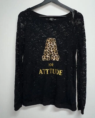 Top de encaje negro manga larga Rue 21 para mujer talla L estampado animal leopardo hada gótica Foto 1 de 4