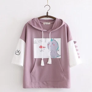 Girl Hooded Top Tshirt Pullover Hoodie Pocket Animal Printed Preppy Japanese New - Picture 1 of 13
