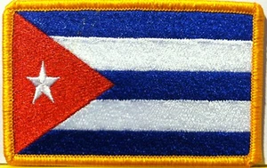 CUBA Flag Embroidered Patch with TOUCH fastener brand Military Gold Border - Picture 1 of 1