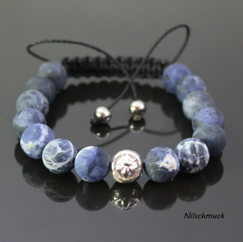 Herren Batik blau Achat Naturperlen Armband Shamballa verstellbar für Männer - Bild 1 von 1