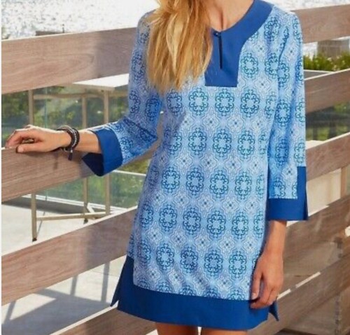 PALM ANGELS Abito tunica in piastrelle marocchine Cabana Life blu navy taglia S