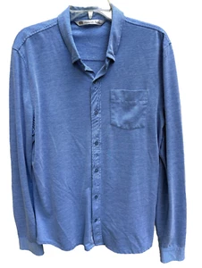 Travis Mathew Shirt Mens Large Solid Blue Button Front Long Sleeve Pocket - Picture 1 of 10