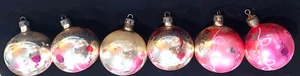 6 seltene antike rosa & silber versilberte Glas Ornamente POLEN Top, um 1940 - Bild 1 von 12