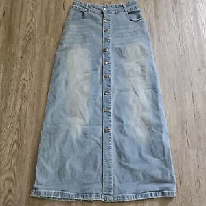 Boho Bird Long Denim Maxi Skirt Womans Size 8 - Picture 1 of 6