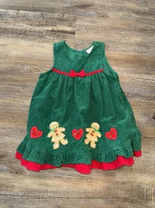 CHRISTMAS Girls Corduroy Jumper Dress Gingerbread Family Green Size 4 - Picture 1 of 13