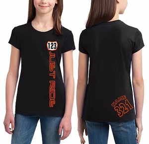 MOTO GIRL NUMBER PLATE T SHIRT YOUTH JUST RIDE RACE MX MOTOCROSS - Picture 1 of 11