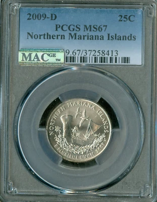 2009 D NORTHERN MARIANAS QUARTER PCGS MS67 MAC SPOTLESS 1 FINER  . - Image 1 of 4