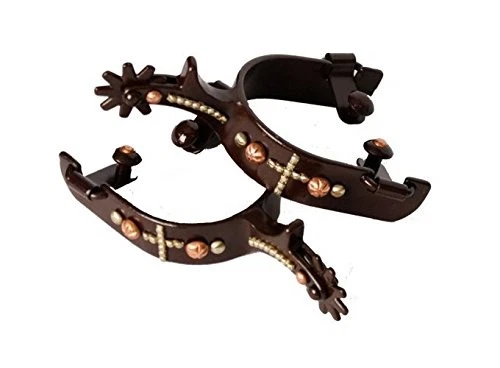 Showman One Pair Brown Steel Spurs With Copper Studded Cross Horse Tack