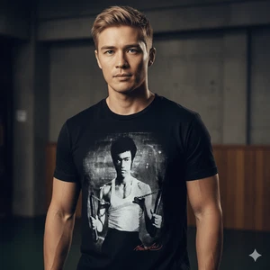 Camisa Bruce Lee con Nunchucks Licencia Oficial Para Hombre Camisa Grande Negra - Imagen 1 de 5