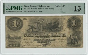 NJ190A5 1 $ Hightstown, NJ Obsolete 1855 PMG Fine15 New Jersey 949741-4 - Bild 1 von 3
