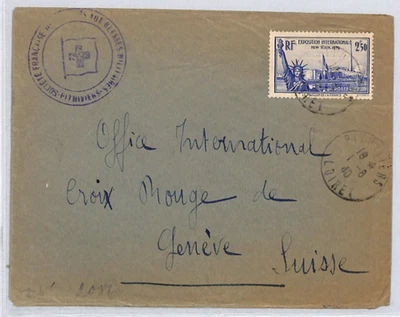 FRANCE WW2 Cover 1940 Censor 2f50c NEW YORK WORLD'S FAIR Geneva Red Cross YZ322 - Image 1 of 4