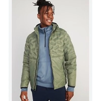 OLD NAVY Active Packable Puffer Jacket Hooded Water Wind Resistant Green Mens M - Image 1 of 4