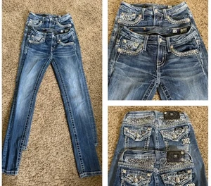 MISS ME Skinny KE800353J Skinny Embellished Flap Pockets Western Lot Of 2 Sz 12 - Picture 1 of 15