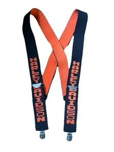 Vintage Harley Davidson Suspenders Black Orange Script Logo Rare Cross Back 90s - Picture 1 of 8