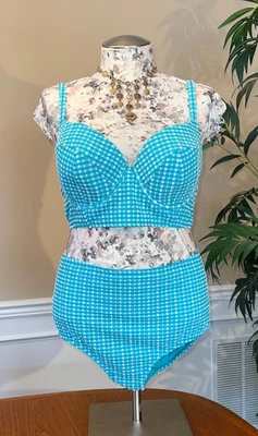 Nuevo sin etiquetas Lane Bryant, conjunto de natación de bikini en guinga acuática, parte superior con aros 42D - parte inferior 24 Foto 1 de 4